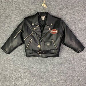 Harley Davidson Full Zip Leather‎ Jacket Toddler Size 6 Black